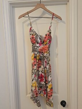 NWT - Floral Spaghetti-Strap  Dress - White with Pink & Yellow Flowers